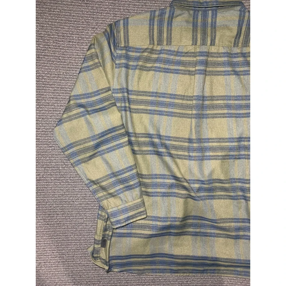 Men North Face Green Long Sleeve Approach Flannel Button Stripe Shirt XXL